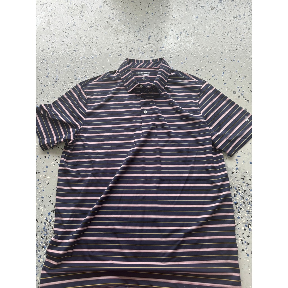 Michel Rouen Performance Polo Striped Golf‎ Casual Short Sleeve Shirt L